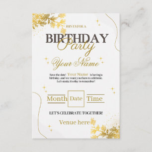 Elegant Gold & White Birthday Party Invitation