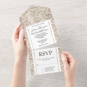 Elegant Gold White Chic Damask All In One Invitation