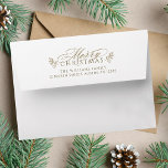 Elegant Gold & White Christmas Return Address  Envelope<br><div class="desc">This Christmas envelope featuring a 'Merry Christmas' script with pinecone twigs and pre-printed return address. For more advanced customization of this design,  please click the DESIGN TOOL BUTTON above!</div>
