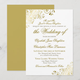 Elegant Gold & White Classic Style Formal Wedding Invitation
