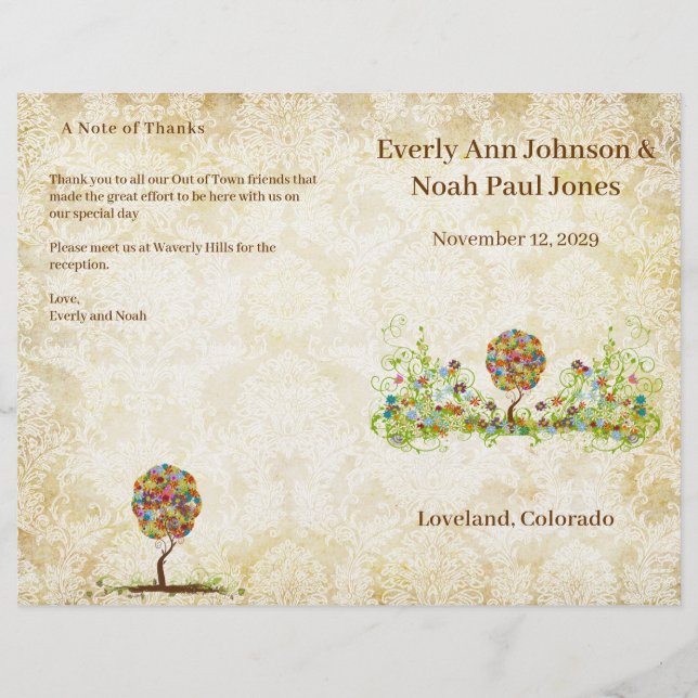 Elegant Gold White Damask Patchwork Tree Program (Front)