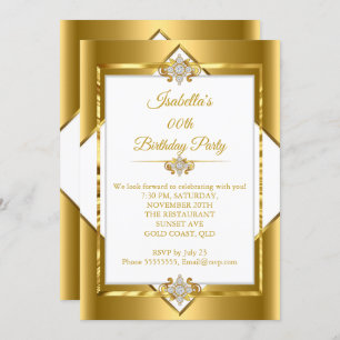 Elegant Gold White Diamond Birthday Party Invitation