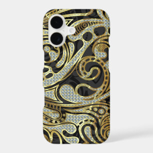 Elegant Gold & White Diamonds Abstract Swirls
