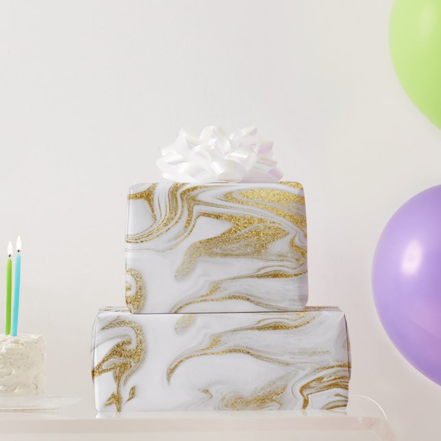 Elegant Gold White Faux Marble Christmas Wrapping Paper (Party Gifts)