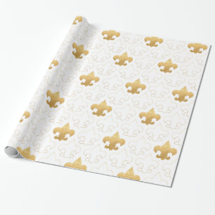 Elegant Gold & White Fleur De Lis Wrapping Paper