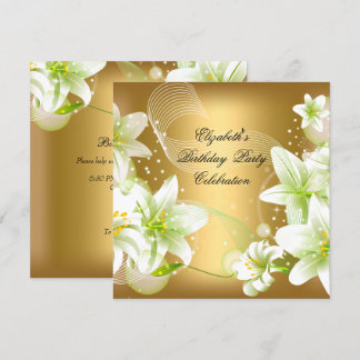 Elegant Gold White Floral Birthday Party Invitation