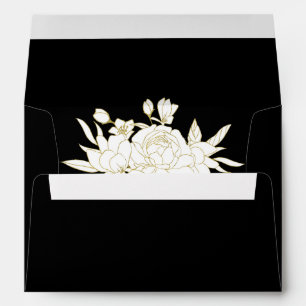 Elegant Gold White Floral Black Return Address Envelope