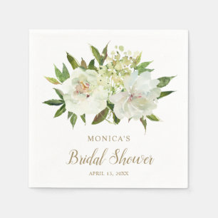 Elegant Gold White Floral Modern Bridal Shower Napkin
