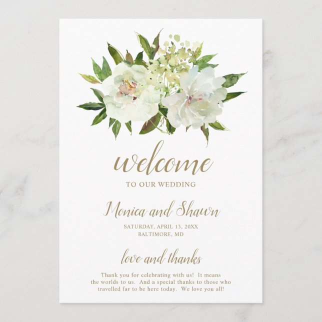 Elegant Gold White Floral Modern Wedding Program (Front)