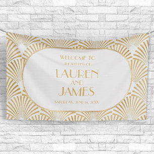 Elegant Gold White Geometric Art Deco Wedding Banner