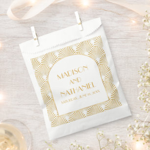 Elegant Gold White Geometric Art Deco Wedding Favour Bag