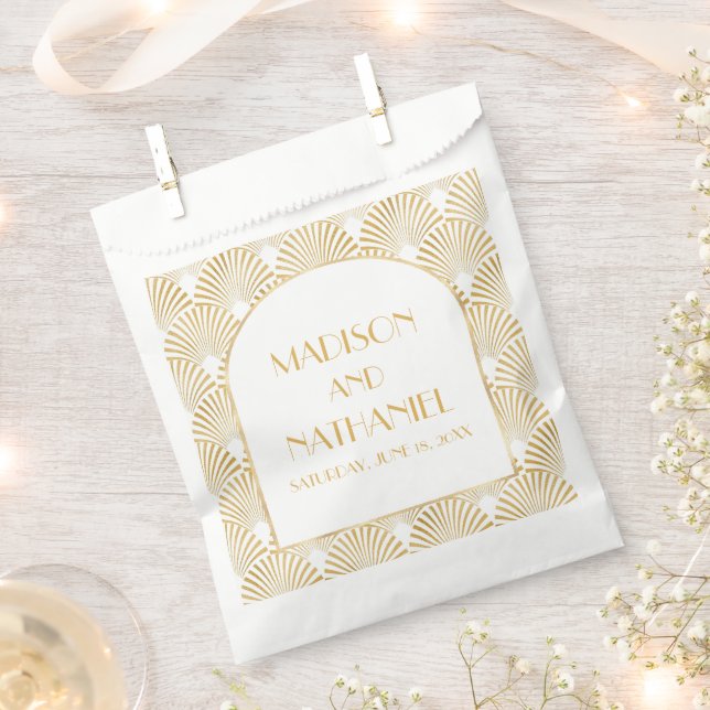 Elegant Gold White Geometric Art Deco Wedding Favour Bag (Clipped)