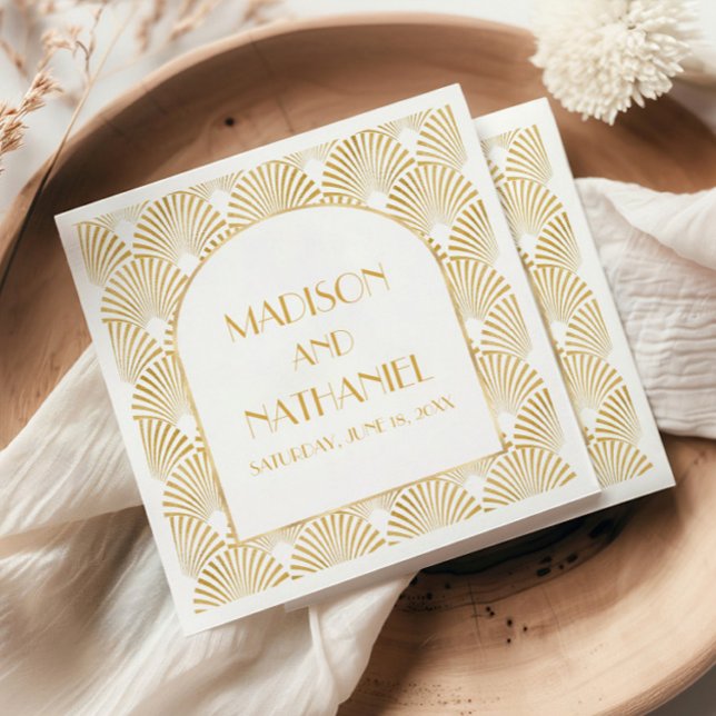 Elegant Gold White Geometric Art Deco Wedding Napkin (Creator Uploaded)