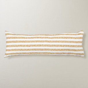 Elegant Gold White Glitter Stripes Sparkle Glam Body Pillow
