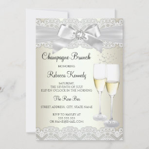 Elegant Gold White Lace Champagne Brunch Invite