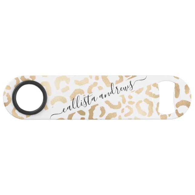 Elegant Gold White Leopard Cheetah Animal Print Bar Key (Front (Horizontal))