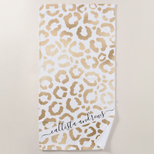 Elegant Gold White Leopard Cheetah Animal Print Beach Towel