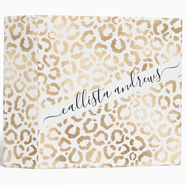 Elegant Gold White Leopard Cheetah Animal Print Binder (Front/Spine)