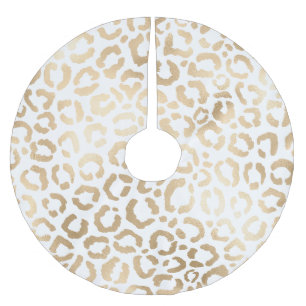 Elegant Gold White Leopard Cheetah Animal Print Brushed Polyester Tree Skirt