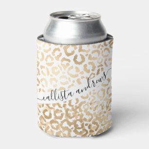 Elegant Gold White Leopard Cheetah Animal Print Can Cooler