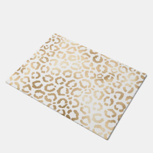Elegant Gold White Leopard Cheetah Animal Print Doormat