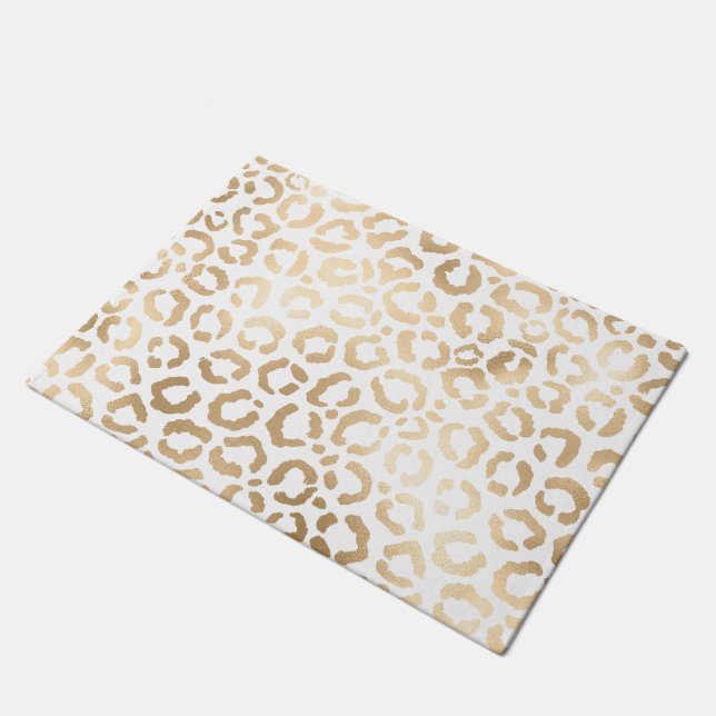 Elegant Gold White Leopard Cheetah Animal Print Doormat (Angled)