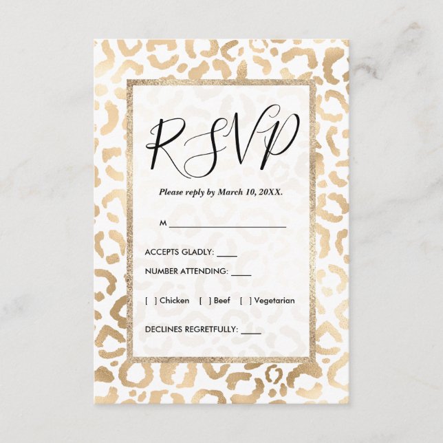 Elegant Gold White Leopard Cheetah Animal Print Enclosure Card (Front)