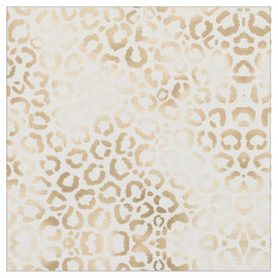 Elegant Gold White Leopard Cheetah Animal Print Fabric