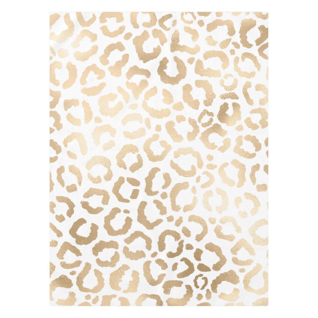 Elegant Gold White Leopard Cheetah Animal Print Tablecloth (Front)