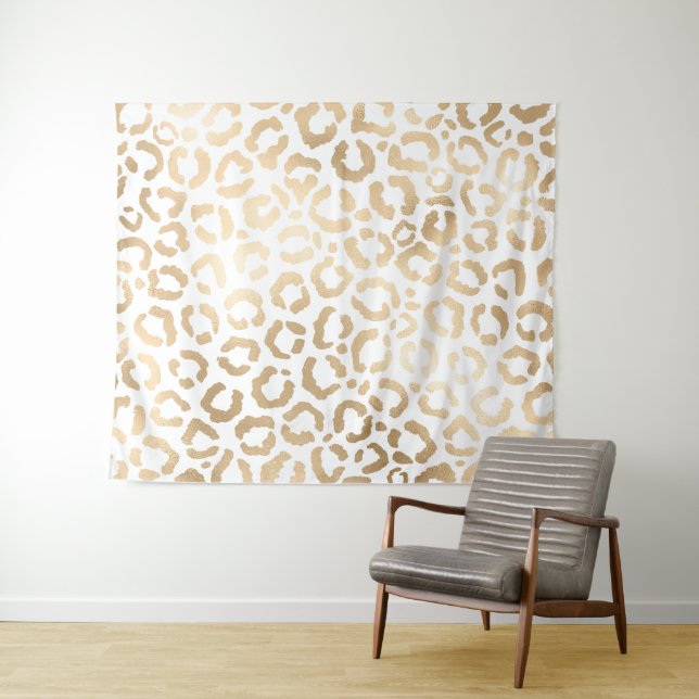 Elegant Gold White Leopard Cheetah Animal Print Tapestry (In Situ (Horizontal))
