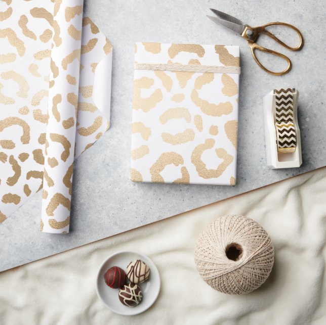 Elegant Gold White Leopard Cheetah Animal Print Wrapping Paper (Crafts)