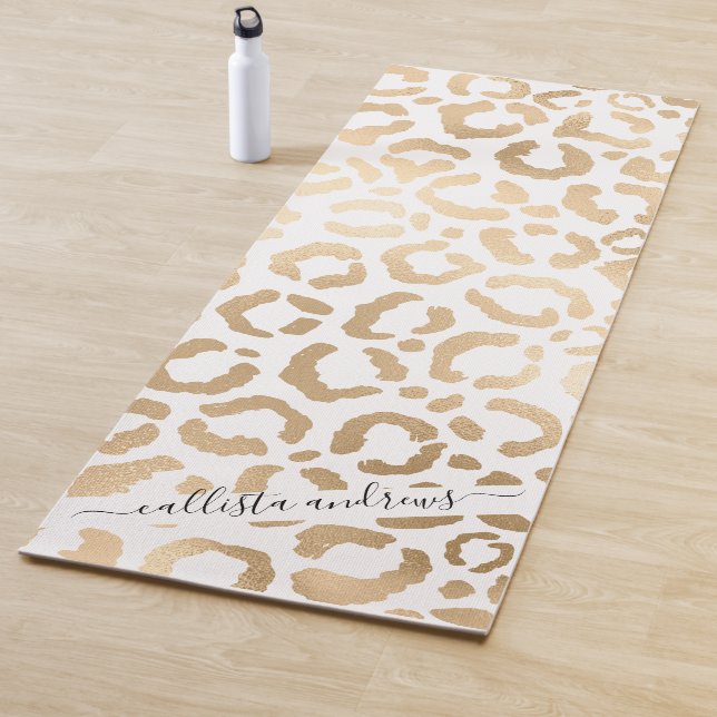 Elegant Gold White Leopard Cheetah Animal Print Yoga Mat (In Situ)