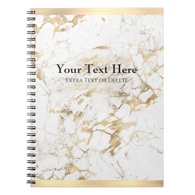 Elegant Gold/White Marble, Gold Bars, Name & Title Notebook (Front)