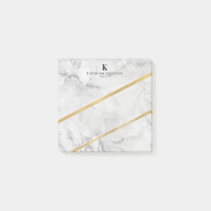 Elegant Gold White Marble Monogram Post-it Notes