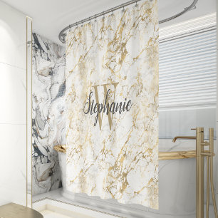 Elegant Gold White Marble Monogram Script