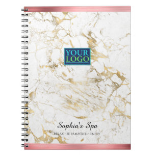 Elegant Gold/White Marble, Rose Gold Bars Bus.Name Notebook