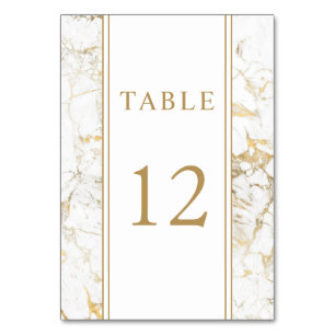 Elegant Gold & White Marble Wedding Table Number