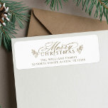 Elegant Gold White Merry Christmas Return Address<br><div class="desc">This Christmas return address label featuring a 'Merry Christmas' script with pinecone twigs. For more advanced customization of this design,  please click the DESIGN TOOL BUTTON above!</div>