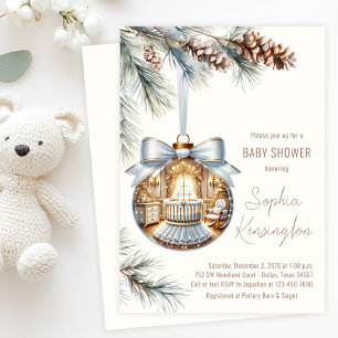 Elegant Gold White Ornament Christmas Baby Shower Invitation