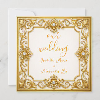 Elegant Gold White Pearl Wedding Invitation