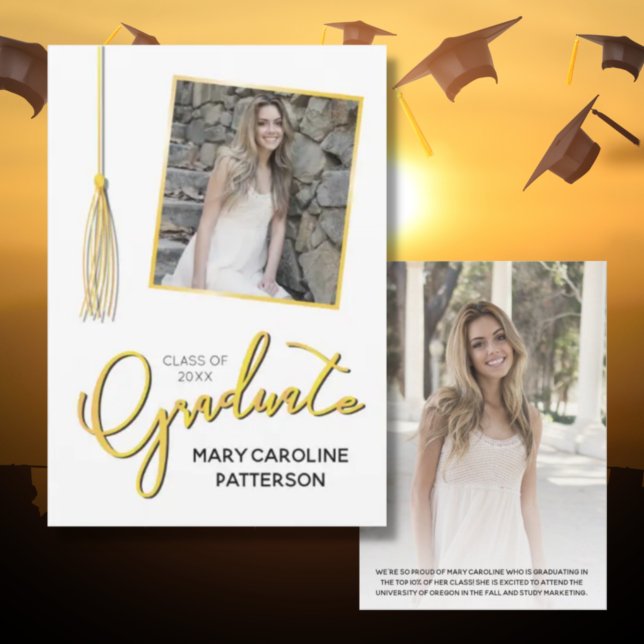 Elegant Gold White Photo Graduation Annoucement (Creator Uploaded)