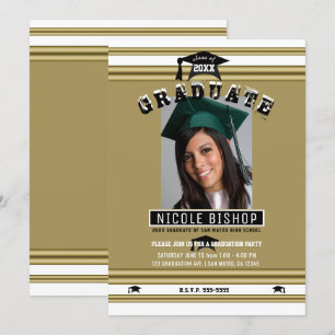 Elegant Gold & White Photo Graduation Party  Invitation