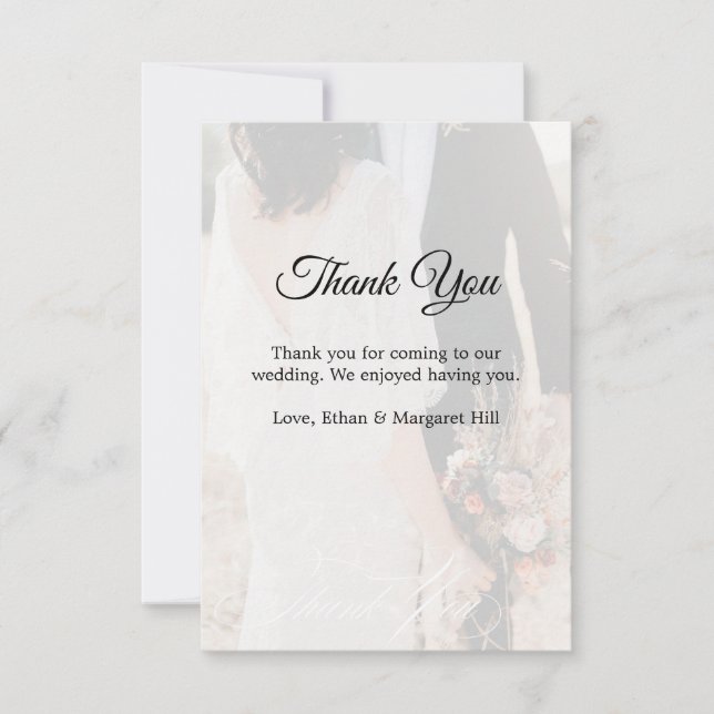 Elegant Gold White Photo Mariage Carte de remercie (Devant)