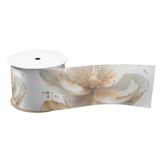 Elegant Gold & White Poppy Wedding  Satin Ribbon (Spool)