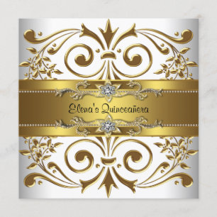Elegant Gold White Quinceanera Invitation