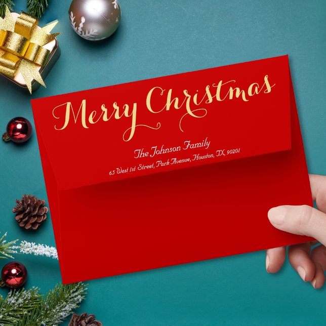 Elegant Gold White Red Christmas Holiday Mailing Envelope (Elegant Gold White Red Christmas Holiday Mailing Envelope)