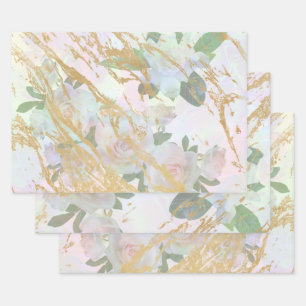 Elegant Gold White Rose Silk Decoupage Design Wrapping Paper Sheet