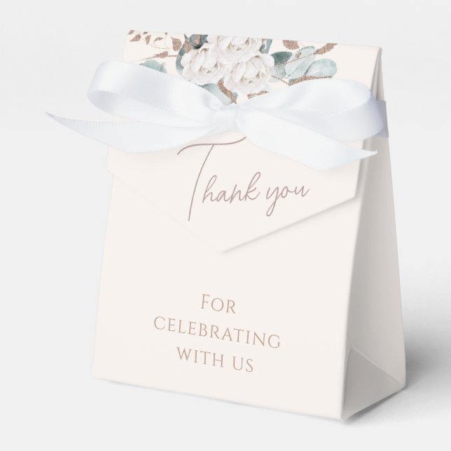 Elegant Gold White Roses & Greenery Bridal Shower  Favor Box (Front Side)
