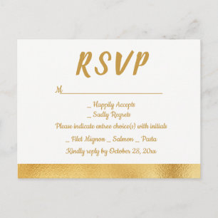 Elegant Gold & White RSVP Glam Wedding Party Invitation Postcard