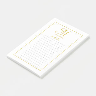 Elegant Gold & White Script Monogram To Do List  Post-it Notes